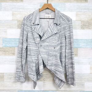 Jessica Simpson Asymmetric Cascade Knit Moto Blazer Jacket Gray Womens Medium